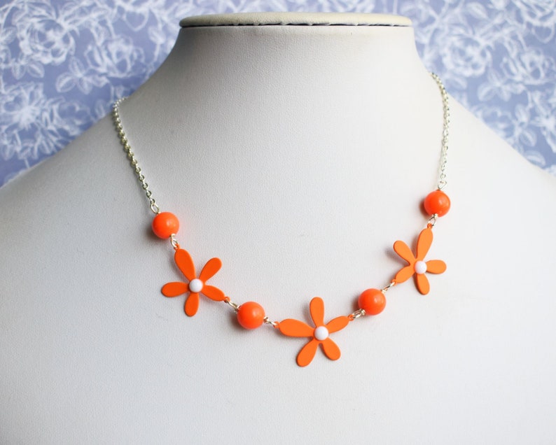 Orange Flower Necklace, Daisy Necklace, Colourful Jewellery image 3