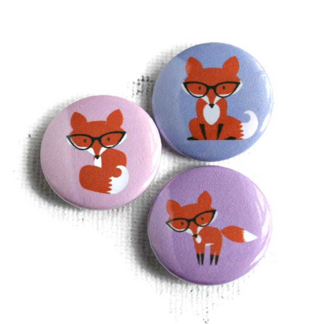 Fox Badges in a Choice of Colours, Fox Pins, Fox Buttons, Cute Button ...