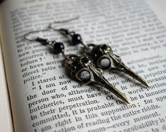 Raven Skull Earrings, Gothic Earrings, Bird Skull Jewelry for Gothic Horror Fans, Emo Accessories