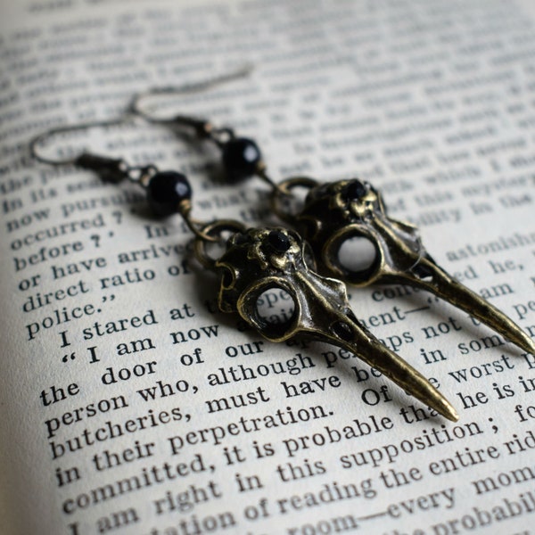 Raven Skull Earrings, Gothic Earrings, Bird Skull Jewelry for Gothic Horror Fans, Emo Accessories