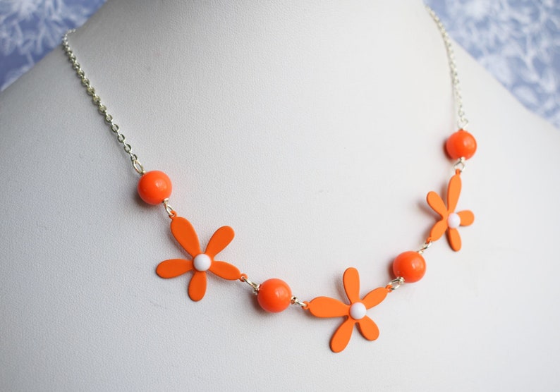 Orange Flower Necklace, Daisy Necklace, Colourful Jewellery image 5