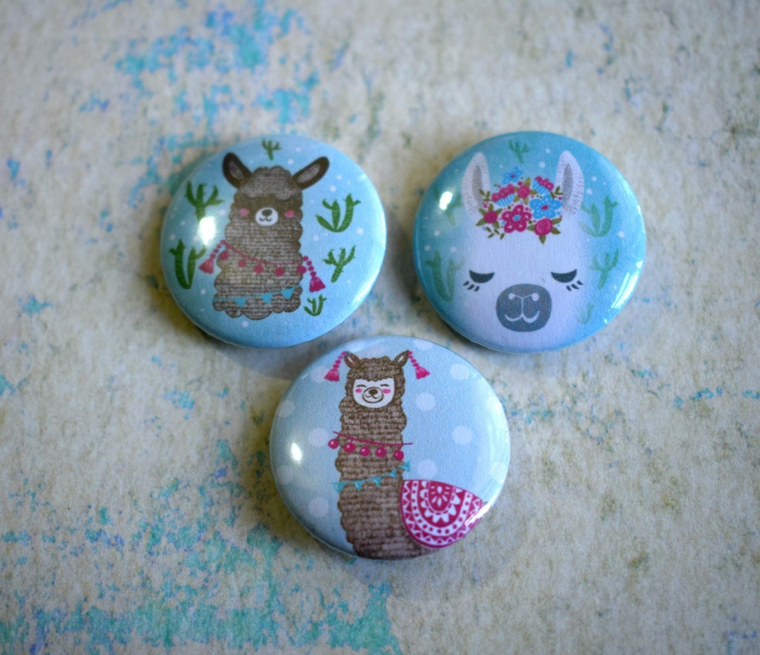 Llama Button Badges, Llama Gifts, Choice of Colours, Llama Pins ...