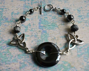 Haematite and Celtic Knot Bracelet, Triquetra Bracelet, Wiccan Jewellery, Spiritual Jewelry, Celtic Jewellery,