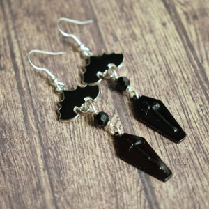 Coffin Earrings, Gothic Bat Earrings, Goth Girl Gifts, Dark Aesthetic