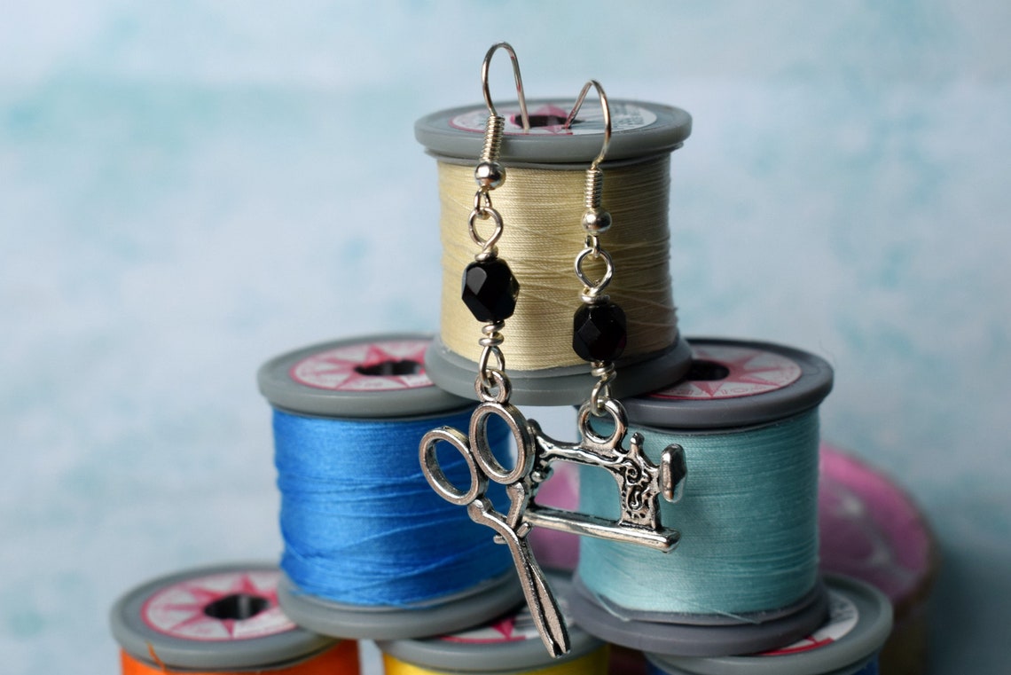 Sewing Machine and Scissors Mismatched Earrings Sewing Gifts Etsy