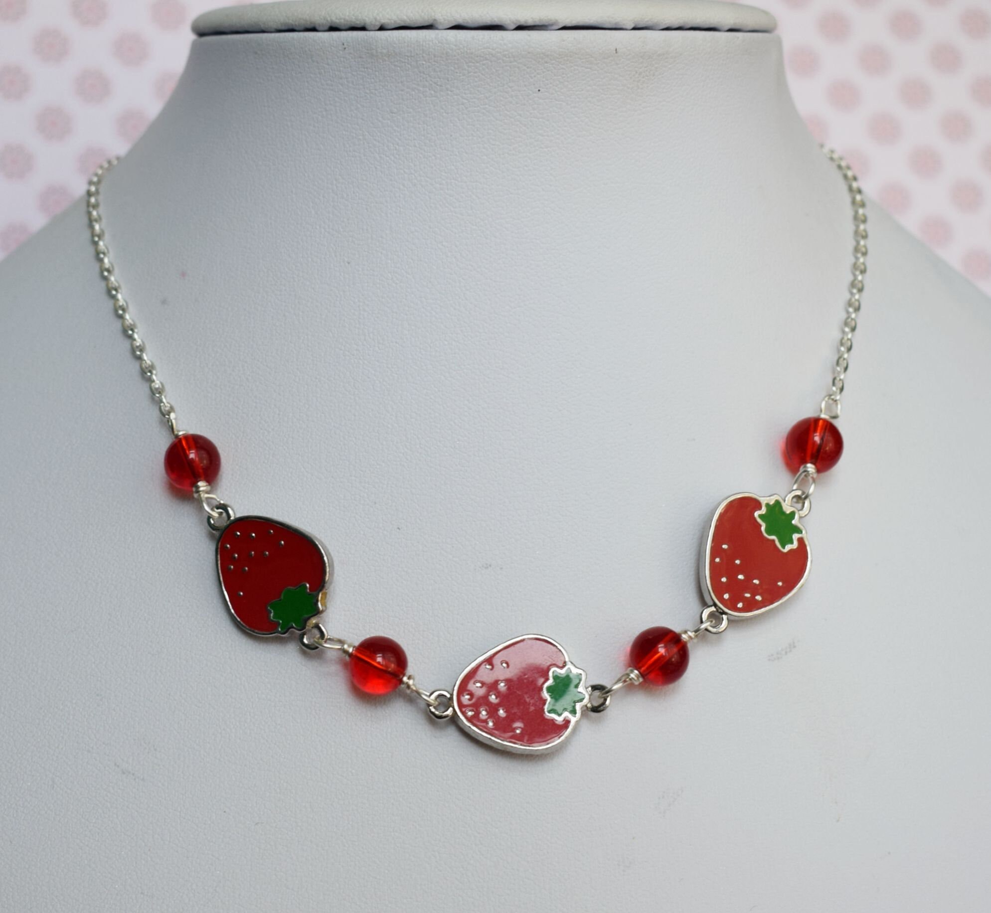 Strawberries Necklace Fruit Jewellery Strawberry Necklace Etsy UK