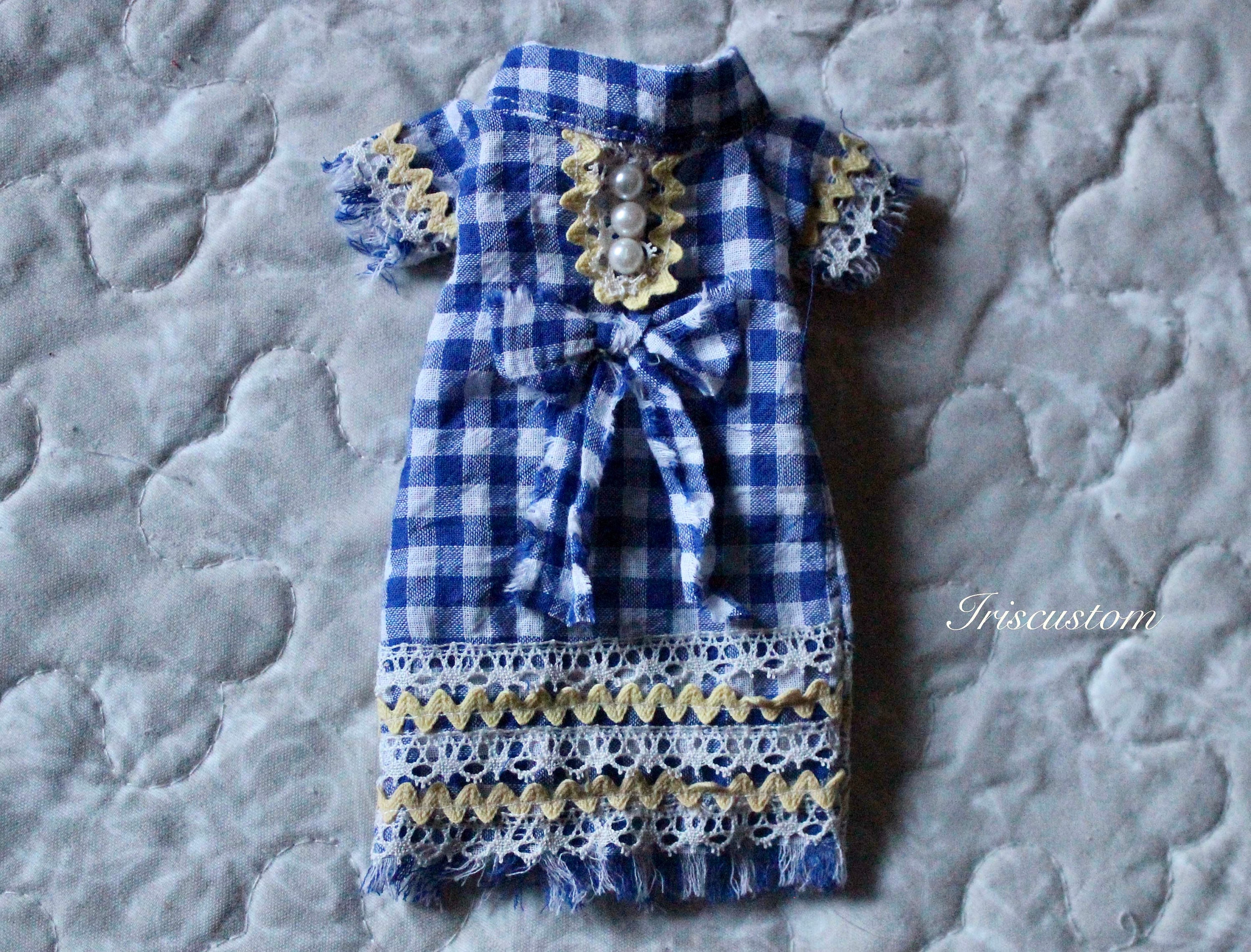 Free Shipping Ooak Blythe Gingham dress by Iriscustom   Blue Spring