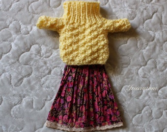 Free Shipping Ooak Blythe Wool Sweater & Liberty Skirt  by Iriscustom " Canari Bird "