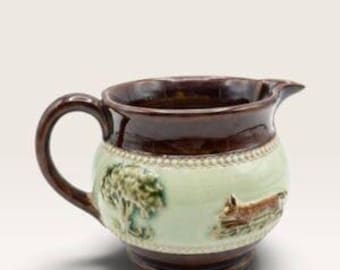 Antique Bourne Denby Stoneware Pitcher - English Hunting Scene Fox Jug