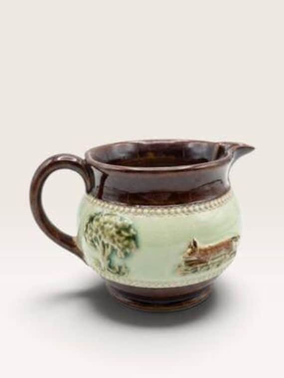 Antique Bourne Denby Stoneware Pitcher - English Hunting Scene Fox Jug
