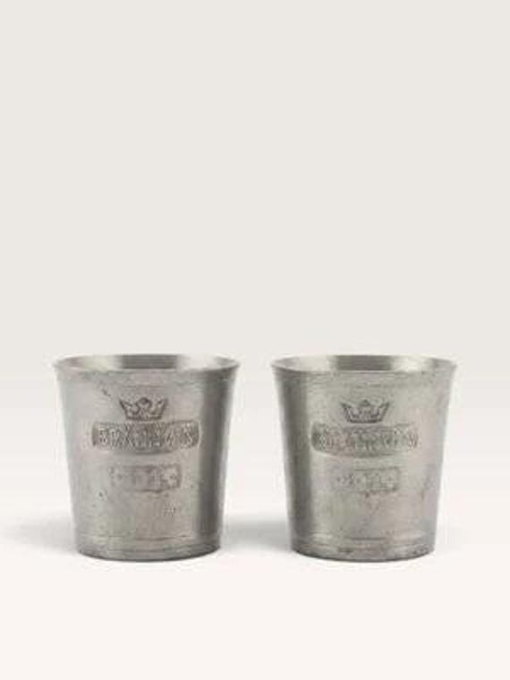 Pair Of Vintage Swedish Pewter Shot Glasses - "Brännvin 2 Cl" Crown Stamp
