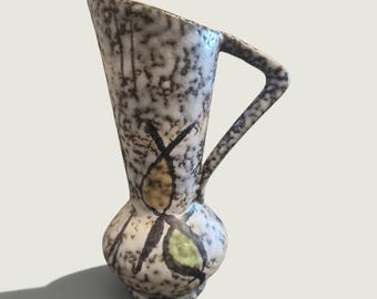 Vintage German Ceramic Jug Vase – Abstract Pattern & Yellow Interior – 14.5 cm