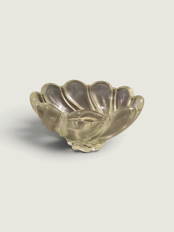 Vintage Scalloped Glass Bowl, Art Deco Style Crystal Dish, Mid Century Pressed Glass Trinket Bowl, Elegant Table Decor