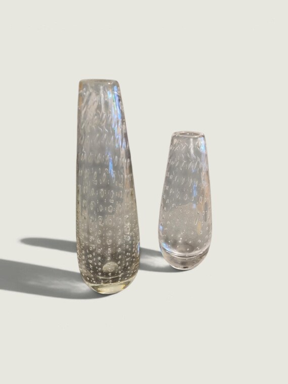Pair of Johansfors Controlled Bubble Glass Vases – 20 cm & 15 cm