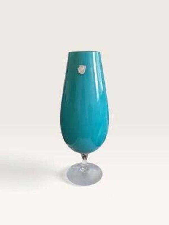 Vintage Elme Glasbruk Turquoise Opaline Glass Goblet Vase