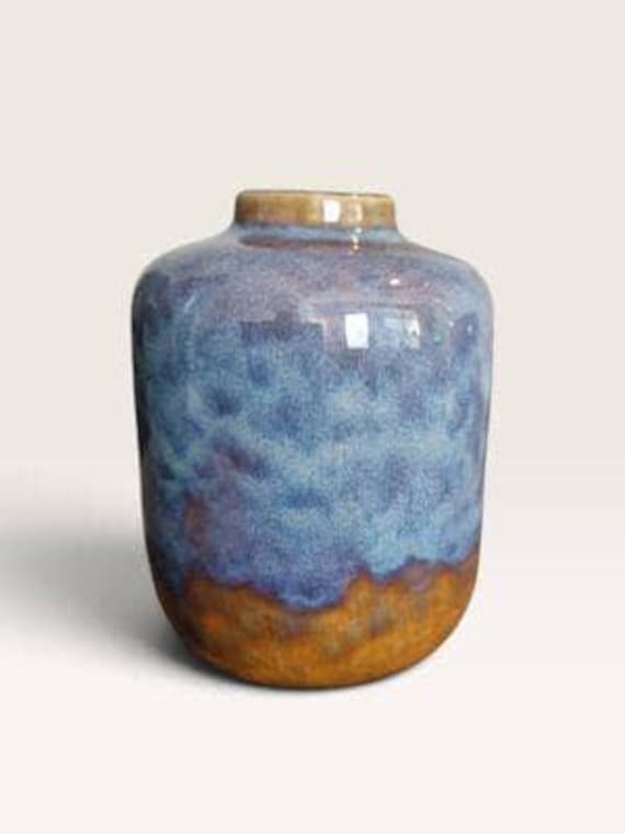 Mid-Century Drip Glaze Ceramic Vase - Blue & Amber
