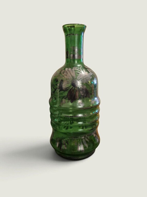 Antique Decorative Glass Bottle with Sterling Silver Overlay
