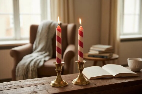Hand-Dipped Swedish Striped Dinner Candles (2-Pack)