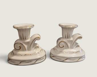 Pair of Antique Porcelain Candle Holders