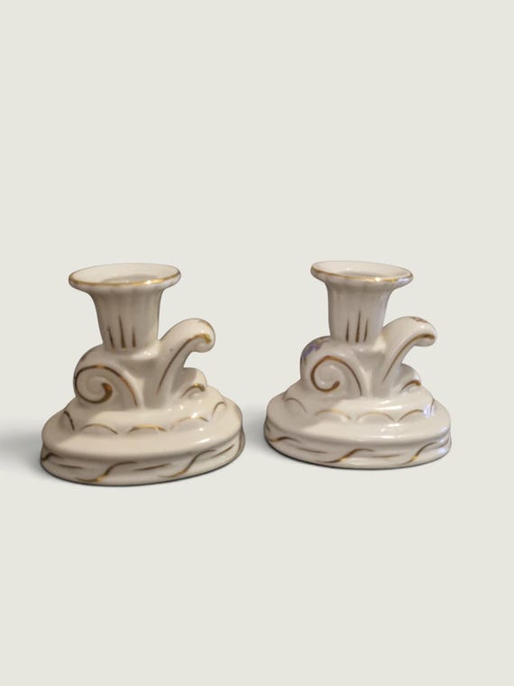 Pair of Antique Porcelain Candle Holders