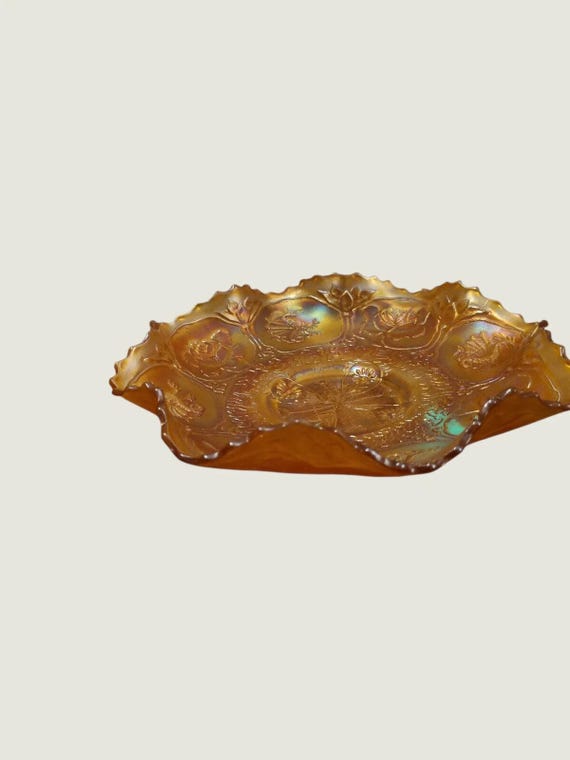 Vintage Carnival Glass Bowl – Marigold Iridescent Finish