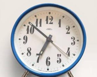 Vintage Prim Mechanical Alarm Clock - Royal Blue Czechoslovakia 1970S