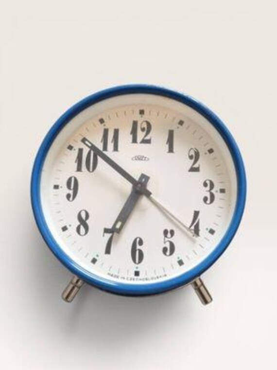 Vintage Prim Mechanical Alarm Clock - Royal Blue Czechoslovakia 1970S