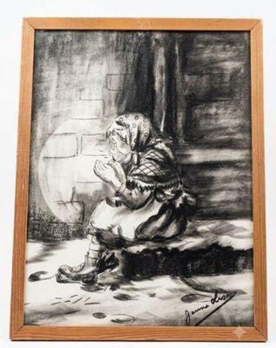 Vintage Danish School Chart – 'The Little Match Girl' by H.C. Andersen