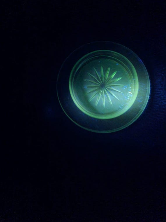Vintage Green Uranium Glass Saucer | Small Dish - Starburst Pattern