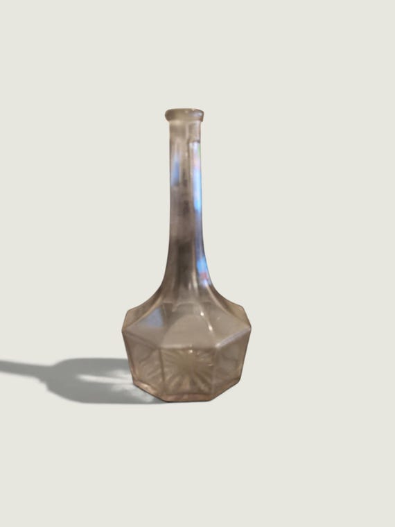 Vintage Hexagonal Pressed Glass Decorative Bottle