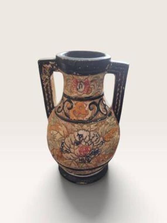 Vintage Terracotta Amphora Vase – Hand-Painted Floral Motif