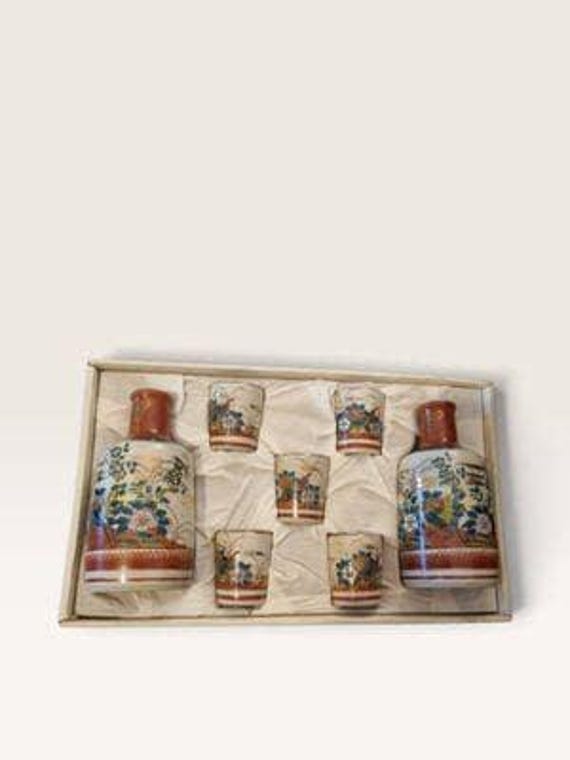 Vintage Japanese Kutani Porcelain Sake Set in Original Box