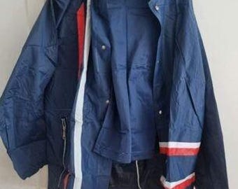 Vintage Caratom Regenmantel- und Hosen-Set – Marineblau, Größe XS