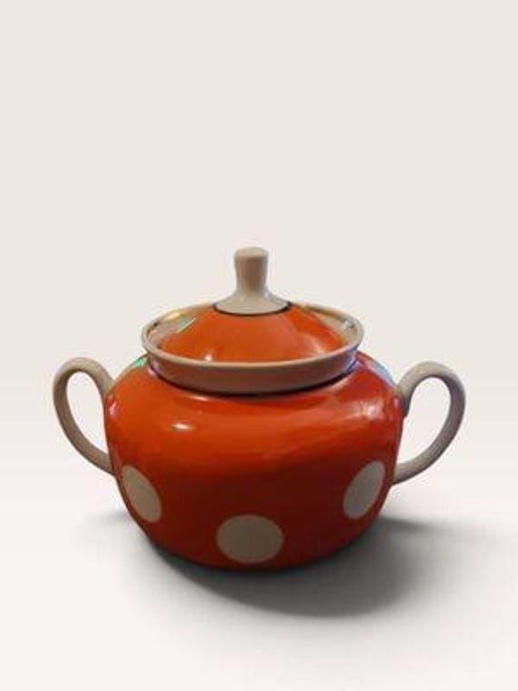 Vintage Dulevo Porcelain Sugar Bowl - Red & White Polka Dot Pop Art