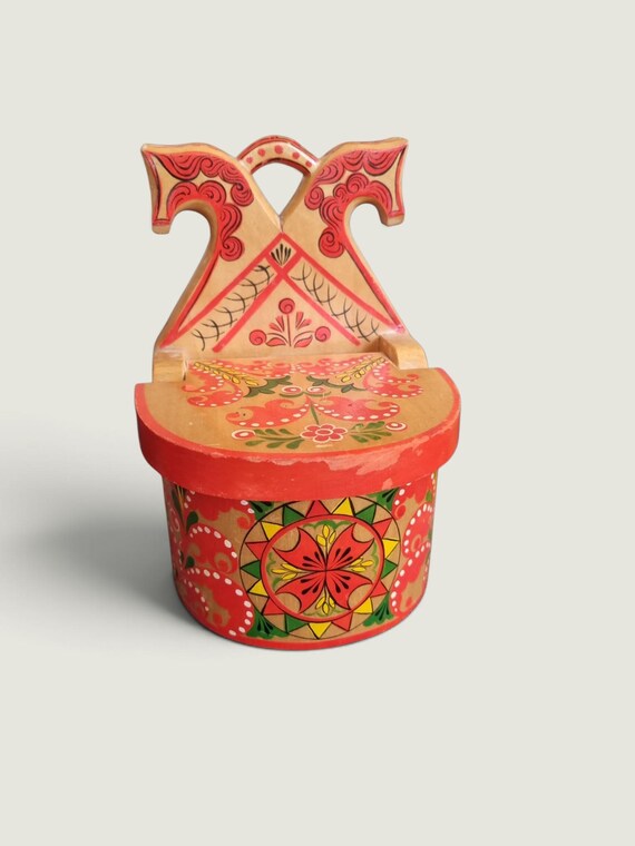 Hand-Painted Wooden Salt Cellar with Hinged Lid
