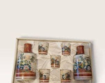 Vintage japanisches Kutani-Porzellan-Sake-Set in Originalverpackung