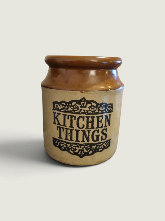 Vintage Moira Pottery English Stoneware Crock, Kitchen Things Storage Jar, Rustic Country Kitchen Utensil Holder, Mid-Century Pottery