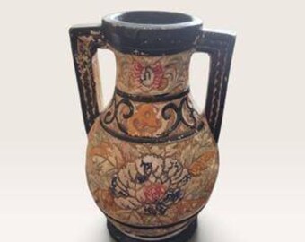 Vintage Terrakotta-Amphorenvase – handbemaltes Blumenmotiv