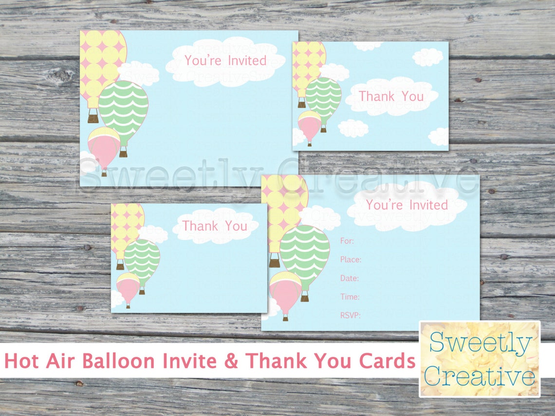 Hot Air Balloon Party Invitation and Thank You Cards Printable Etsy