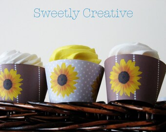 Sunflower Party Cupcake Wrappers - INSTANT DOWNLOAD - Printable Digital File