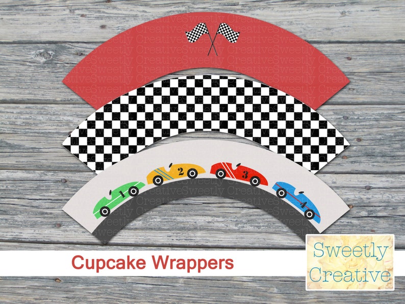 Race Car Party Cupcake Wrappers  INSTANT DOWNLOAD  Printable image 1