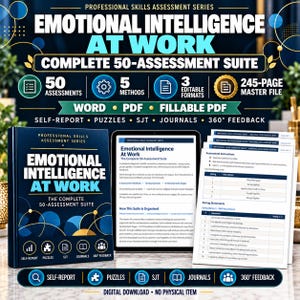 Emotional intelligence at work assessment activities bundle, staff training templates, learning development worksheets, soft-skill programme