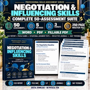 Negotiation influencing skills assessment & activities bundle, employee training plan templates, corporate employee learning and development