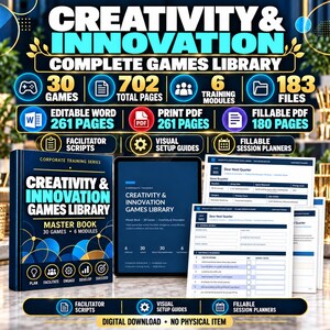 Creativity & Innovation Games Bundle, 30 Activities, Human Resource Toolkit, Experiential learning worksheets, employee training