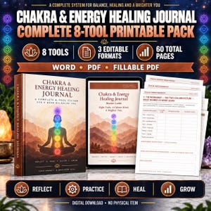 Chakra Energy Healing Journal, Meditation Workbook, 7 Chakra Planner, Spiritual Wellness Journal, Fillable PDF, Editable Word, Printable Kit