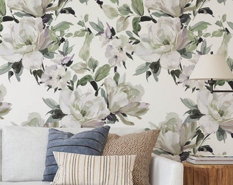 Wild Magnolia Flower Wallpaper. Removable Peel and Stick, Pre-pasted & Traditional paste up Wallpaper