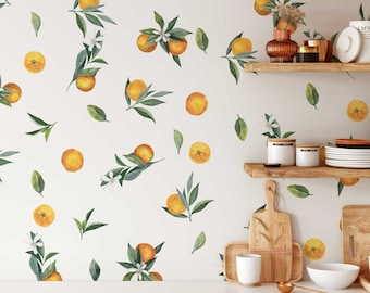 Removable Wall Decals -  Set of Tangerines and Leaves decals. Oranges, fruit.