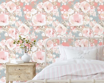 Seaside Breeze Flower Wallpaper. Removable Peel and Stick, Pre-pasted & Traditional paste up Wallpaper