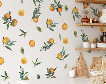 Removable Wall Decals -  Set of Tangerines and Leaves decals. Oranges, citrus fruit.