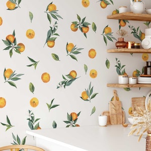 Removable Wall Decals Set of Tangerines and Leaves decals. Oranges, citrus fruit. image 1
